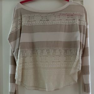 “We The Free” long-sleeve cream top with lace. Size XS.